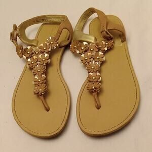 Place Girl's Size 4 Floral Embellished Tan Sandals. Summer, Fun, Casual